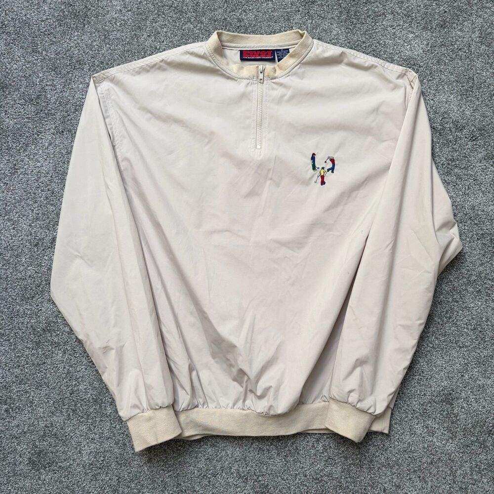 Vintage Pivot Rules Mens 1/4 Zip Long Sleeve Golf Windbreaker Pullover M Beige